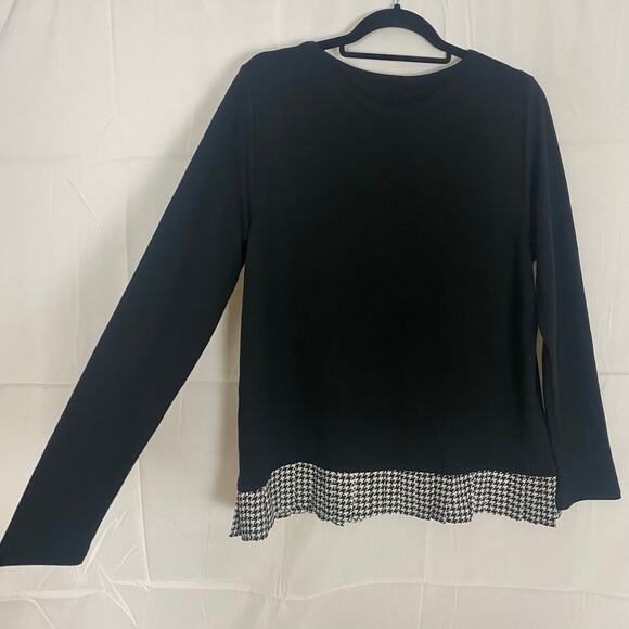 J.Crew Women's Black Long Sleeve Top with Houndstooth Hem – Size L - Picture 4 of 9